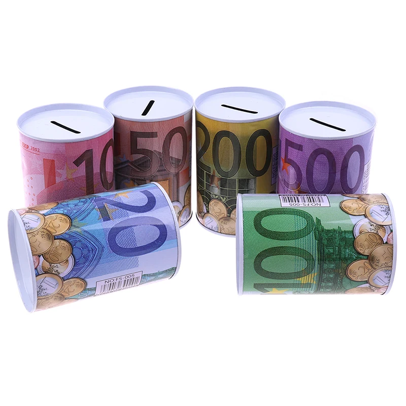 1Pc Creative Euro Dollar Metal Cylinder Bank Saving Money Box Home Decoration For Coins Deposit Storage Boxes Home Decoration