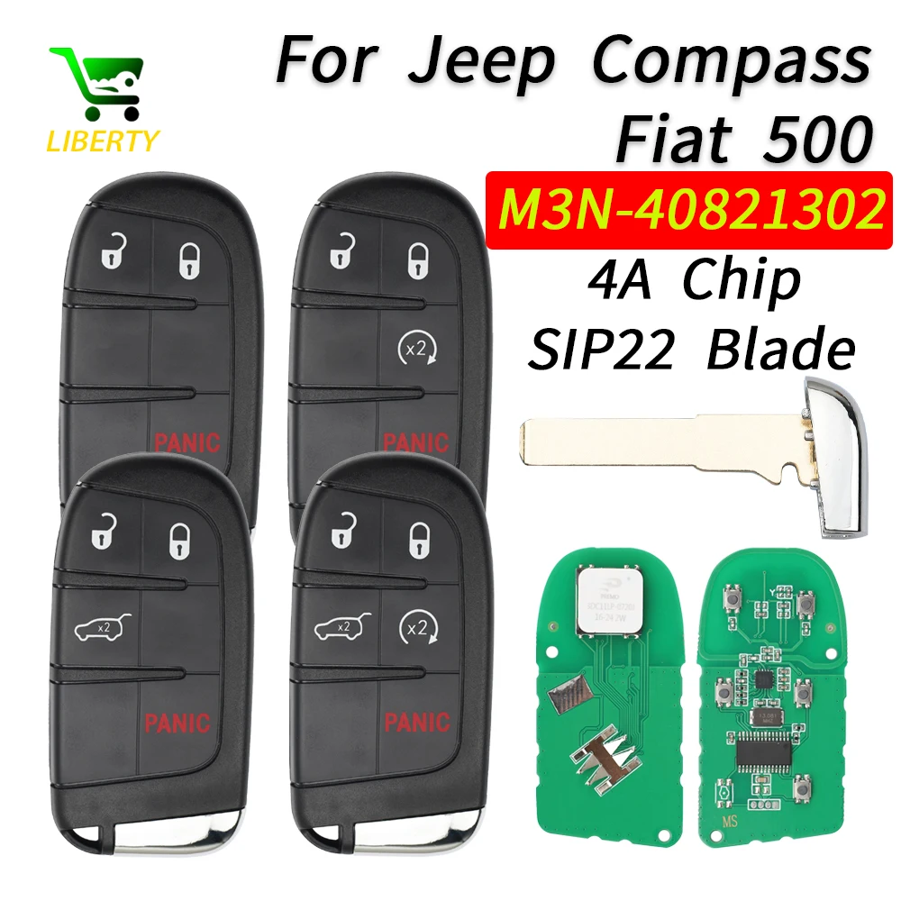 

Liberty 433MHz 4A Chip Smart Keyless Car Remote Key Fob for Jeep Renegade Compass C-CUV Trailhawk SIP22 M3N-40821302 68250335AB