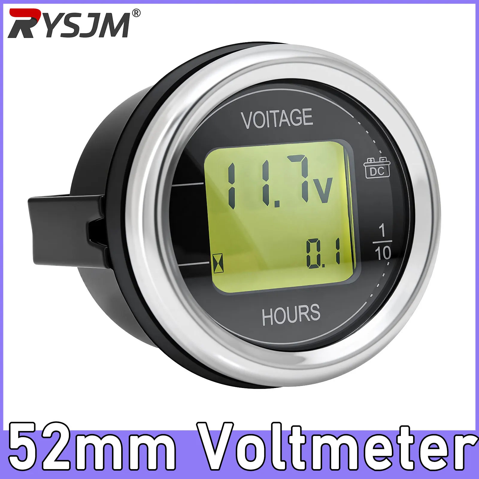 Medidor de Voltagem Automotivo DC 12V 24V 52MM com Horímetro e Display Digital LED - Voltímetro Redondo à Prova d'Água 12V 24V - Detector de Voltagem