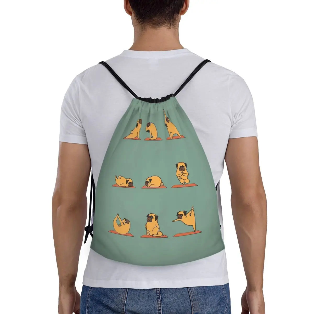 

Pug Yoga Backpacks Multi-function Portable Drawstring Bags Shoes Bag Book Bags For Travel Students