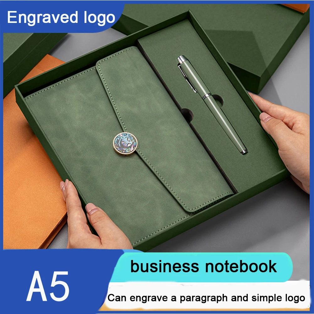 (Can Engrave Logo) A5 Buckle Student Subject Notebook, Lined Inner Pages, Business notepad, Meeting Minutes, Diary, 200 Pages