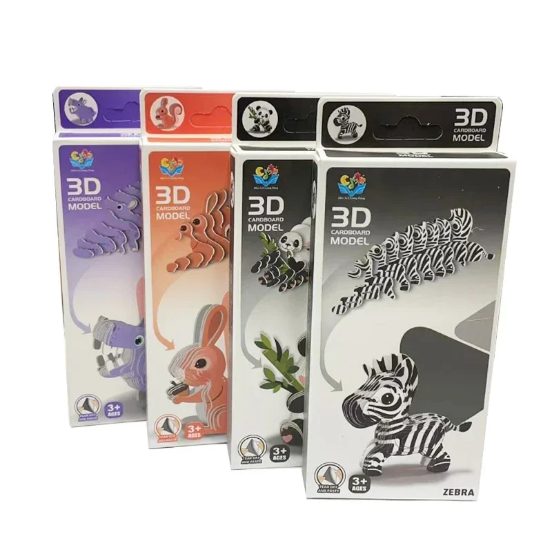 Children's 3D Puzzle Kindergarten Animal Puzzle Panda Squirrel Zebra Hippo Intelligence Early Education Toys Animal Model Paper