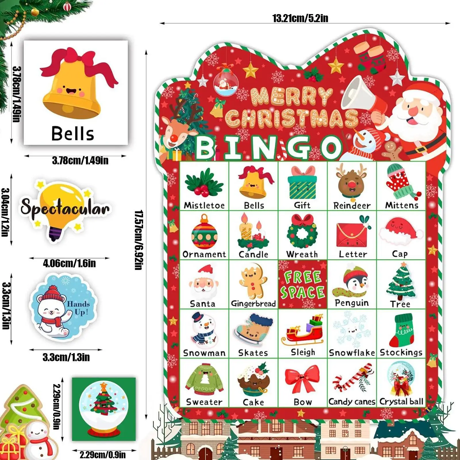 Gra Bingo Świąteczna Kartki Bingo na Imprezę Świąteczną dla Dzieci Interaktywna Talia Zabawne Zajęcia na Świąteczne Spotkania dla Początkujących