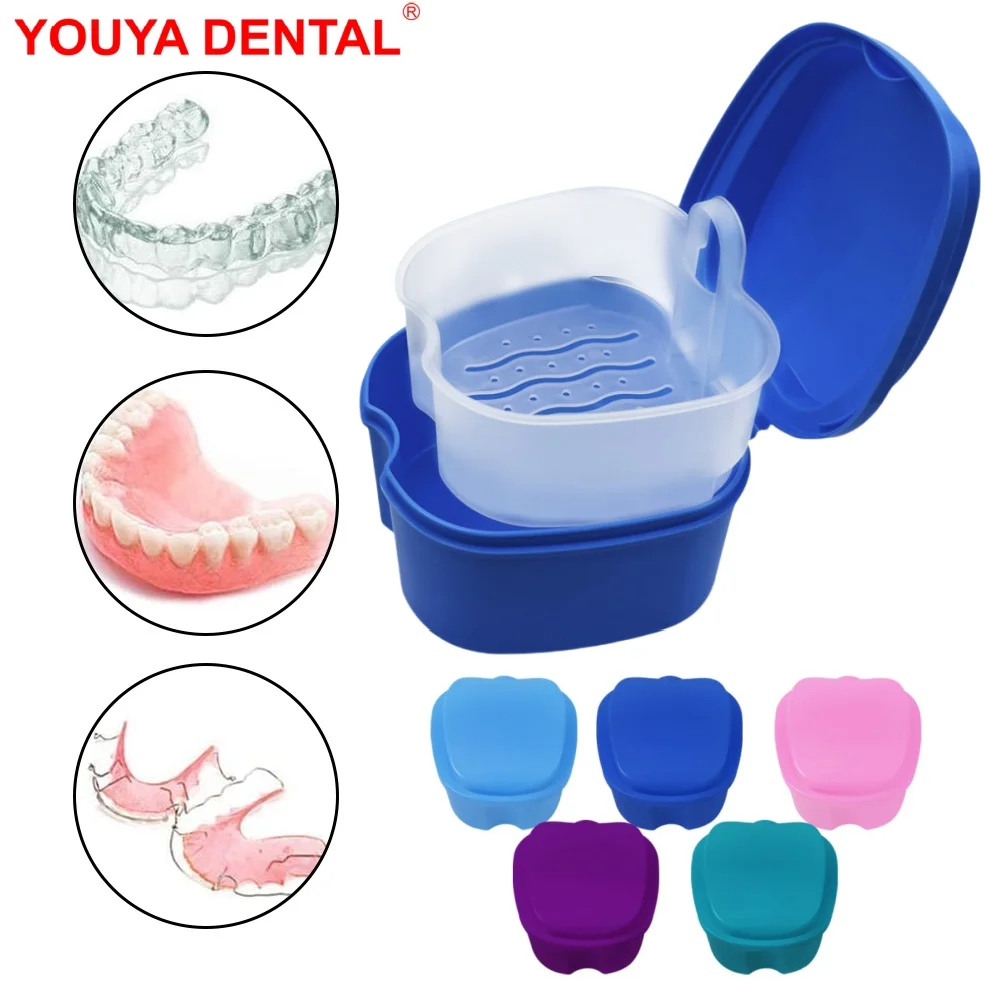 1pcs Denture Bath Box Organizer Fake Teeth Orthodontic Retainer Case Cleaning False Teeth Storage Box Artificial Tooth Container