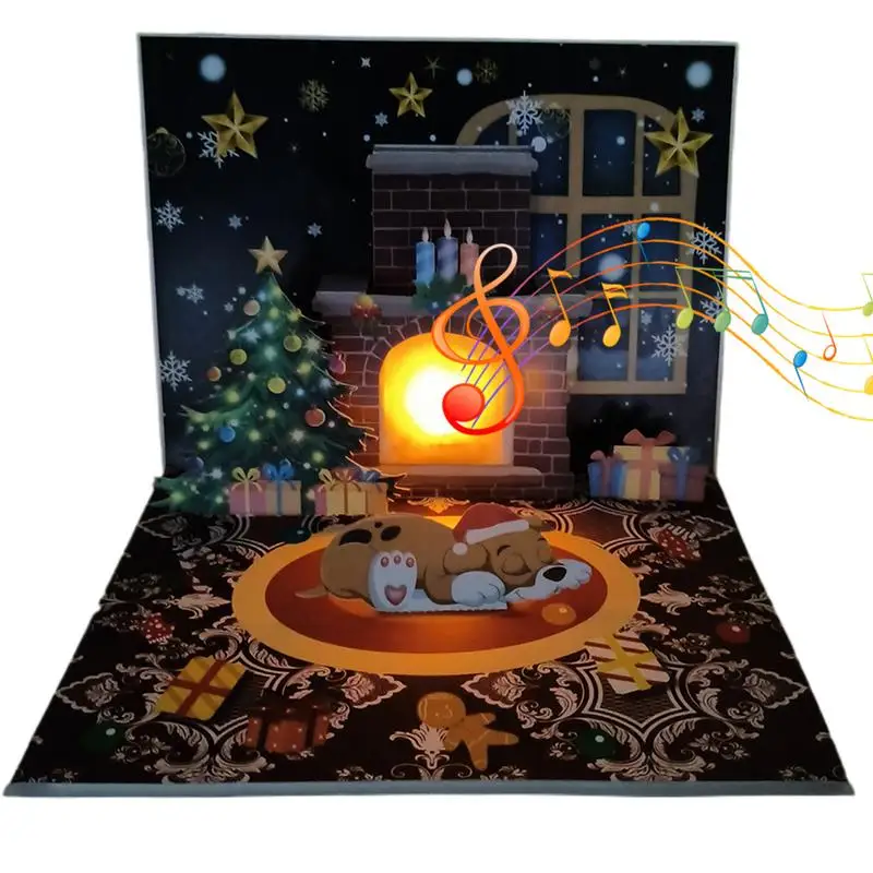 

Musical Christmas Cards Merry Christmas Card With Light And Music Handmade Santa Projection 3D Fireplace Blessing Cards Parties