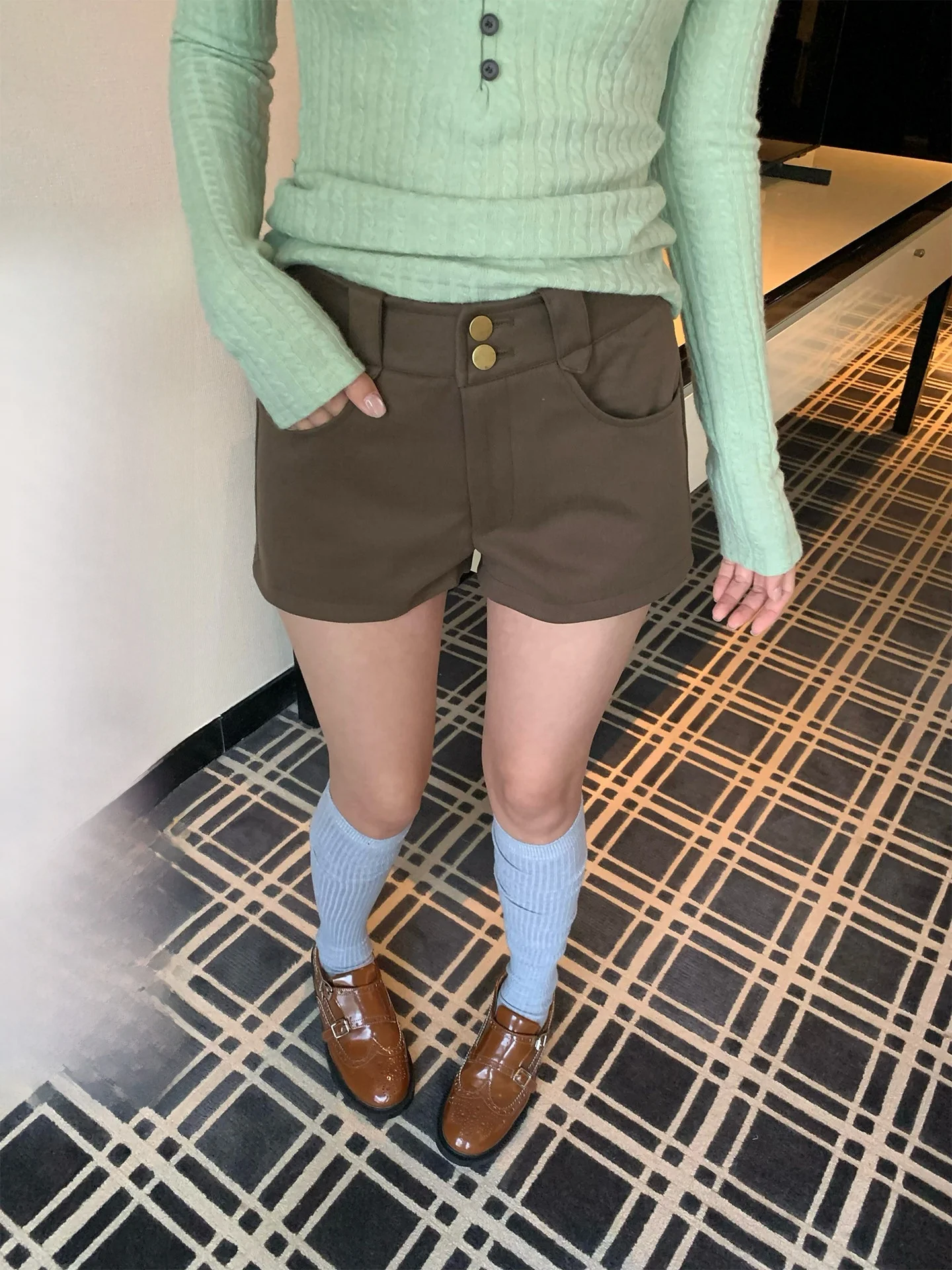 

High Waist Button up Khaki ort Pants Women's Casual Loose Straight Leg A-Line Pants Vintage Sle Cotton 00% Straight Cut