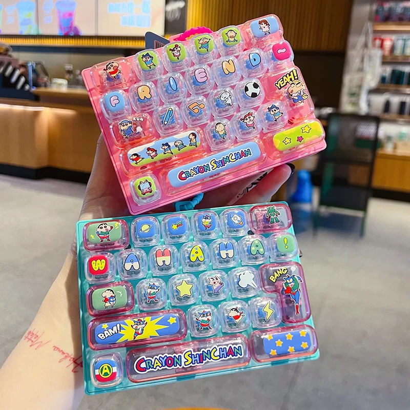 Crayon Shin Chan Mini Keyboard Fidget Keychain Cute Decompress Charm Ornament Car Key Backpack Accessories Couple Birthday Gift
