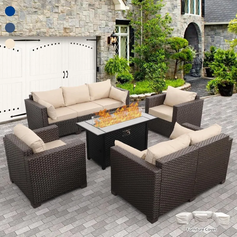 5-Piece Outdoor Patio Furniture 45 in Outdoor Fire Pits Patio Furniture Set 60000 BTU Outdoor Propane Fire Pit No-Slip