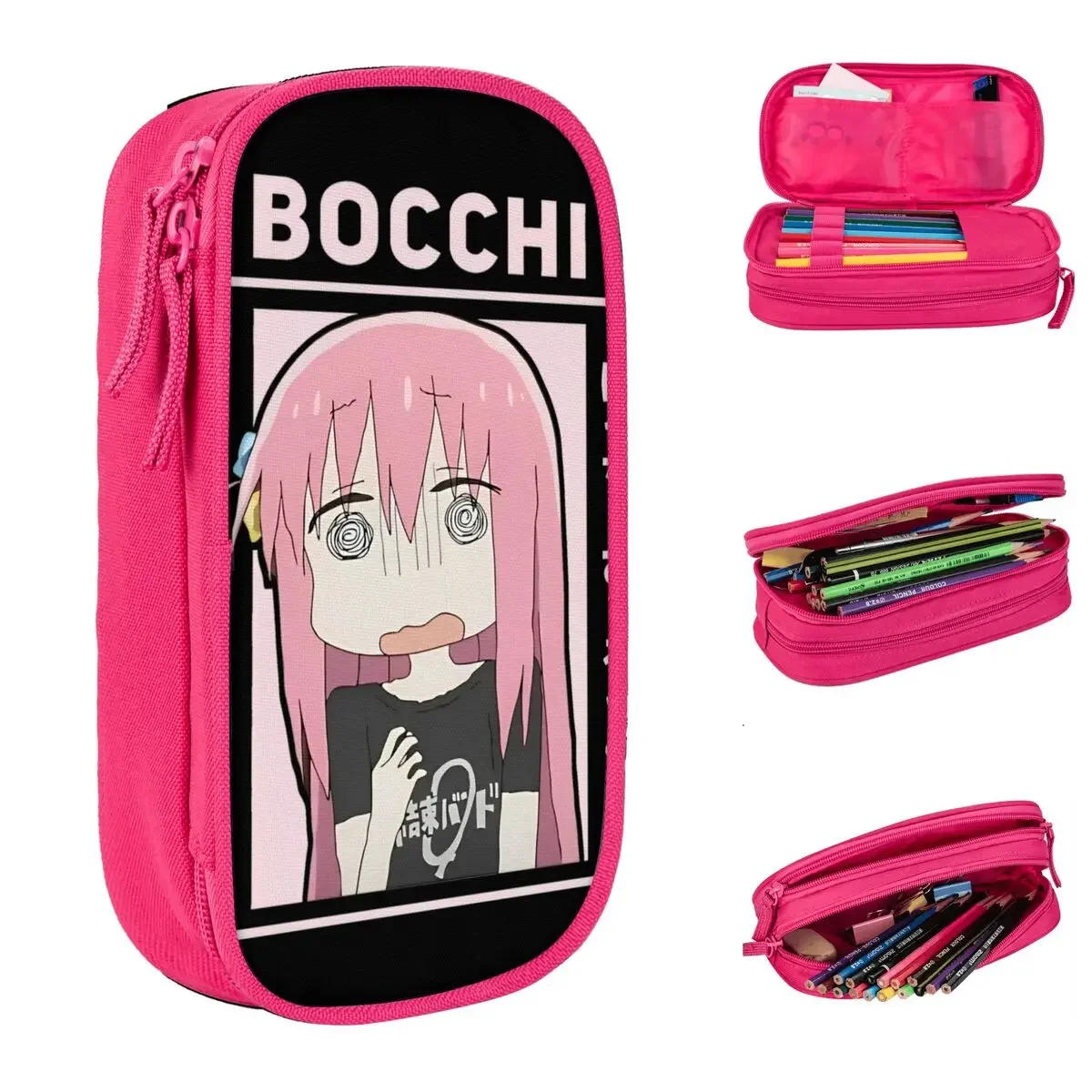 Bocchi The Rock Pencil Case Pencil Box Pen Holder for Girls Boys Big Capacity Pencil Bags Students School Zipper Accessories