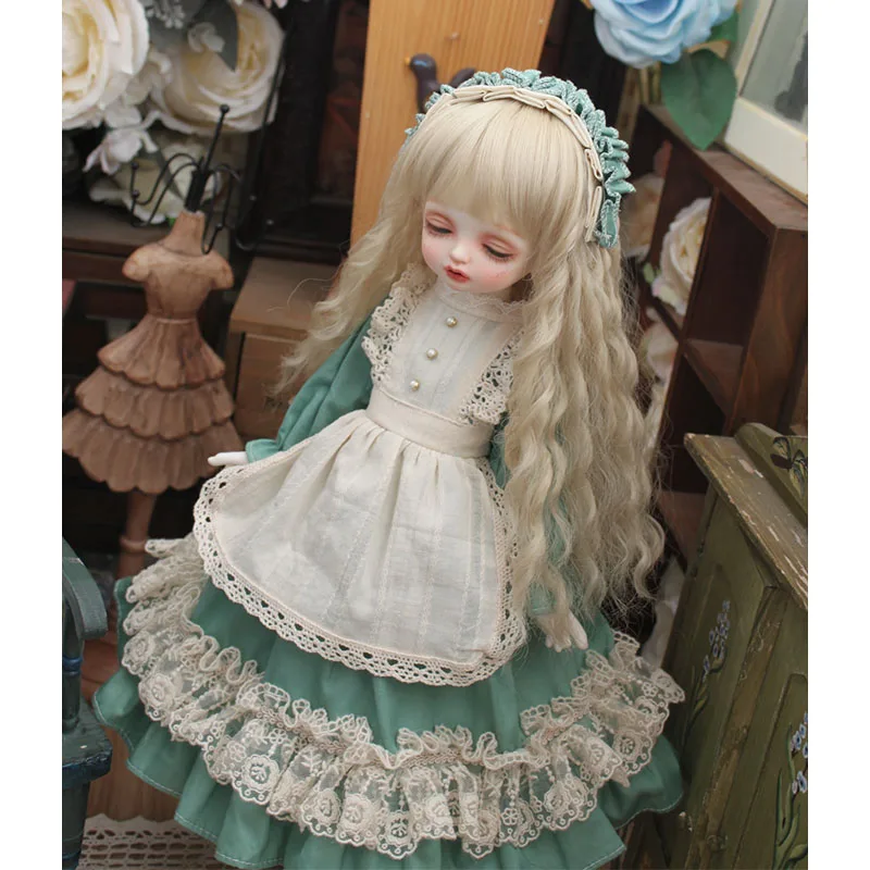 BJD dress green color fake two dress + hair band BJD clothes for 1/3 1/4 1/6 BJD 1/6 Blyth doll accessories doll skirt