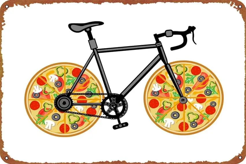 Pizza Bicycle Art Sports posters Vintage Tin Sign Unique Metal Wall Decor for Home, Bar, Diner, Pub, 8 x 12 Inches,Fun Kitchen D