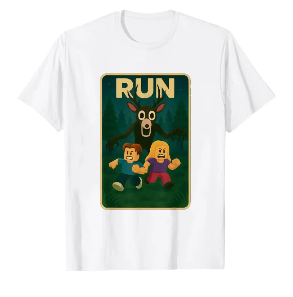 تي شيرت Run - 99 Nights Halloween Gamer Deer in The Forest Meme تي شيرت جرافيك تي شيرت رجالي قطني تي شيرت عادي بأكمام قصيرة