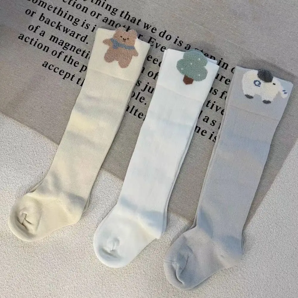 

3Pairs Sweet Long Tube Calf Socks Baby Stripe Cotton Infant Cotton Stockings Toddle Cute Animals Cartoon Above Knee Socks Girls