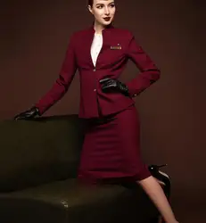 Qatar Airlines Flight Attendant Uniform Professional Suit Work Burgundy Red Size is Small