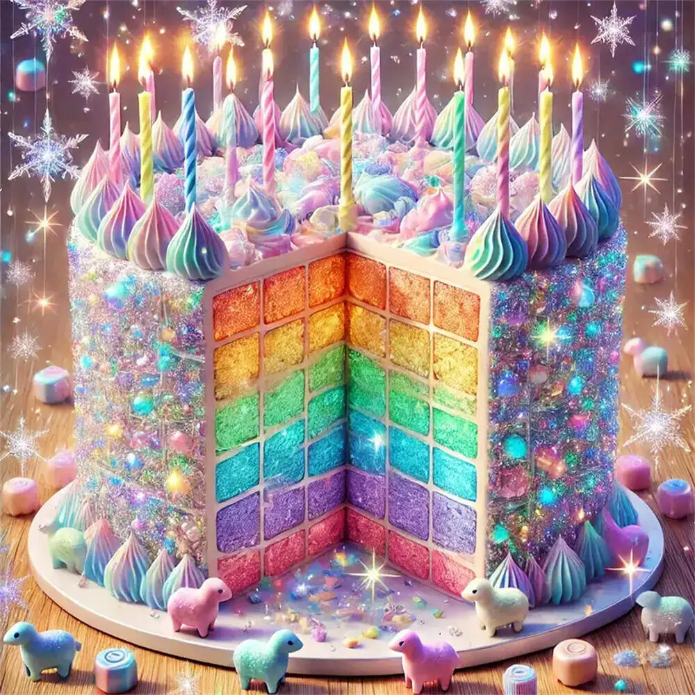EverShine Diamant-Mosaik, Cartoon, DIY, Diamant-Gemälde, Kuchen, Kerze, voller Bohrer, Stickerei, buntes Geburtstags- und Jahrestagsgeschenk