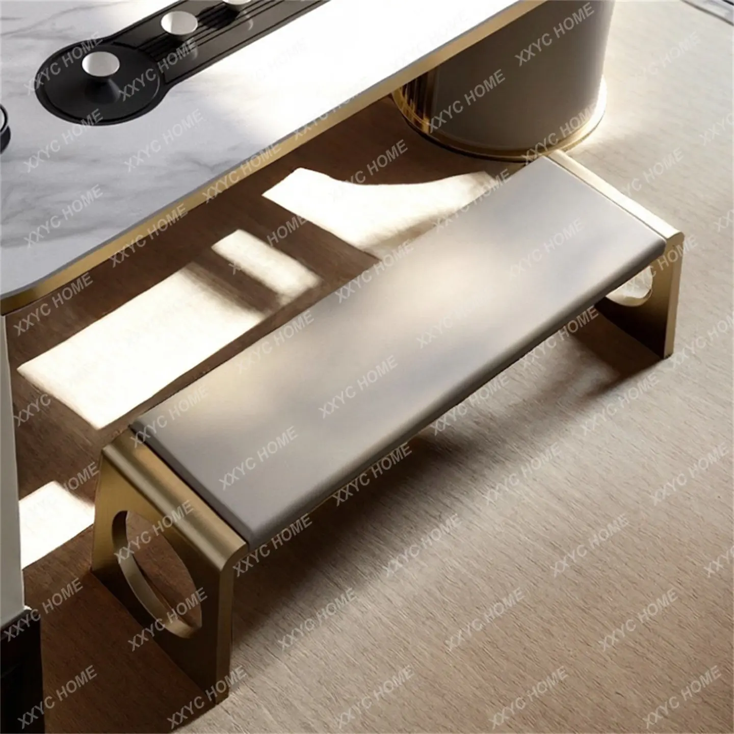 TT Light luxury style iron minimalist bench, booth booth, soft wrap bench, tea table dining table and chairs, bed end stool