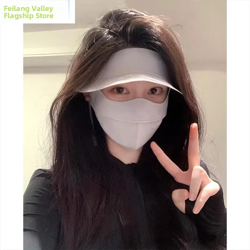 

Летняя женская шляпа-маска от УФ-излучения с интегрированной защитой из ледяного шелка, для вождения, рыбалки на открытом воздухе, в корейском стиле, медицинская, E...