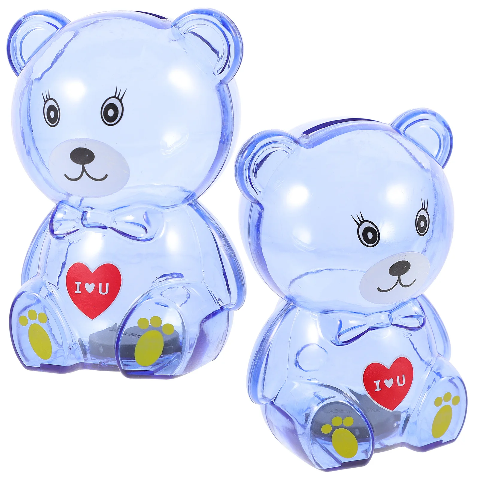 2개 투명 곰 모양 저금통 귀여운 깨지지 않는 돈통 컴팩트한 저금통 가정용 책상용 어린이 저금통