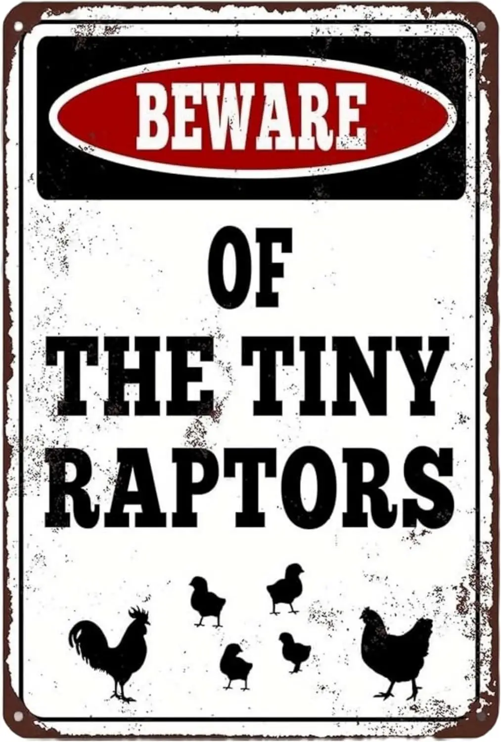 Vintage Metal Sign, Beware of The Tiny Raptors, Chicken Coop Decor, Rustic Farm Wall Art,Funny Chicken Art Tin Sign for Home Kit