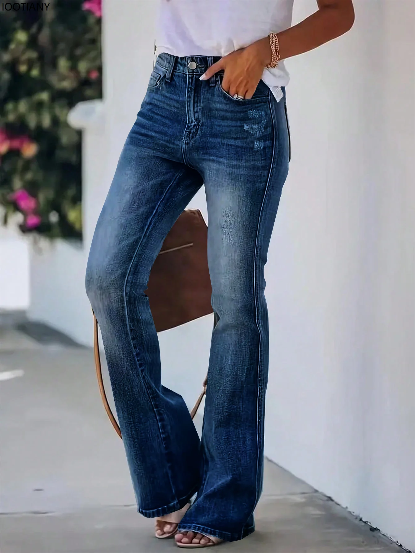 New Popular Elegant Girl Solid Color Jeans High Waist Flared Jeans Denim Trousers High Waist Elastic Flared Jeans For Women 2025