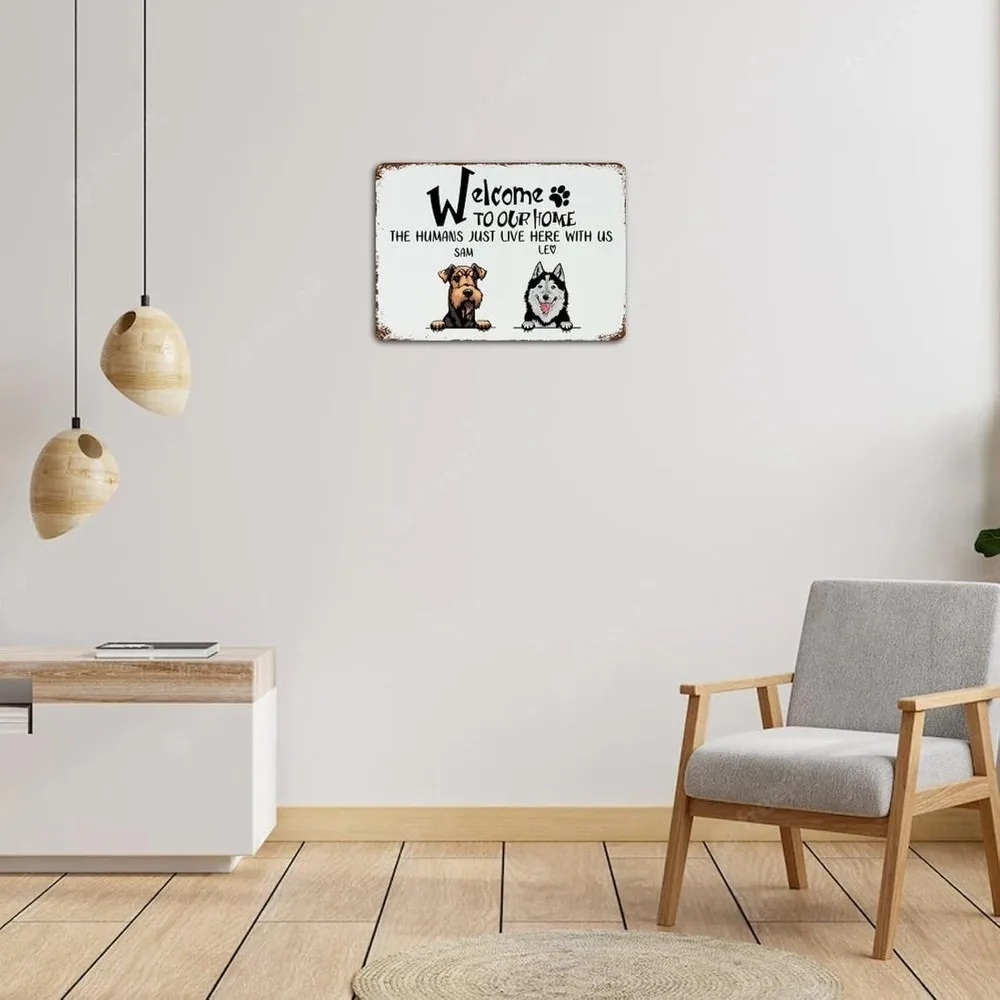 CIFbuy Personalized Dual‑Dog Welcome Metal Sign,Funny Pet Quote Home Wall Decor Gift (For Decoration Only