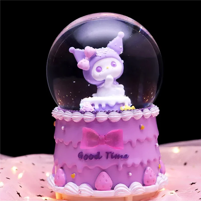 Kawaii Toys Music Box Kuromi My Melody Sanrio Anime Cartoon Cute Lighting Drifting Snow Cinnamoroll Crystal Ball for Girls Gifts