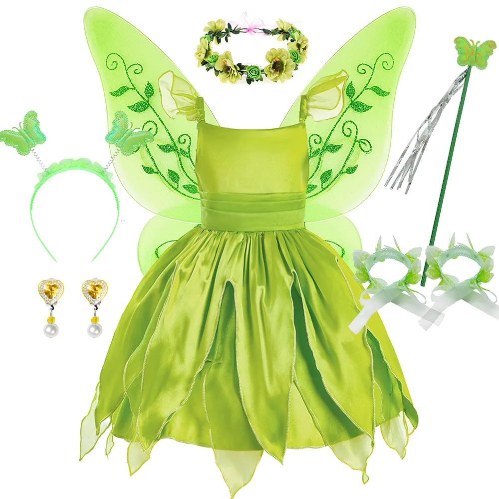 Elf Fancy Costume Cosplay Girls Halloween Pixie Fairy Disguise Kids Tinkerbel Dress up Carnival Pageant Princess Frock Sundress