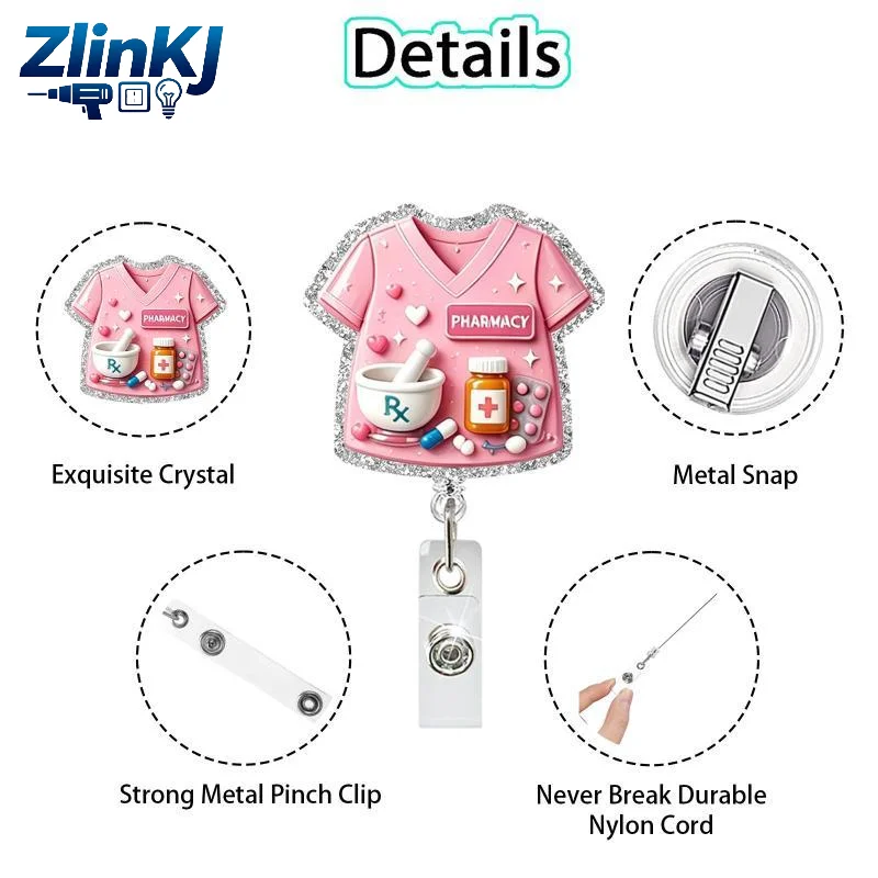 Shiny Glitter Nurse Badge Reel Retractable Rotatable Clip Easy Pull ID Card Holder for Office Workers School College Students
