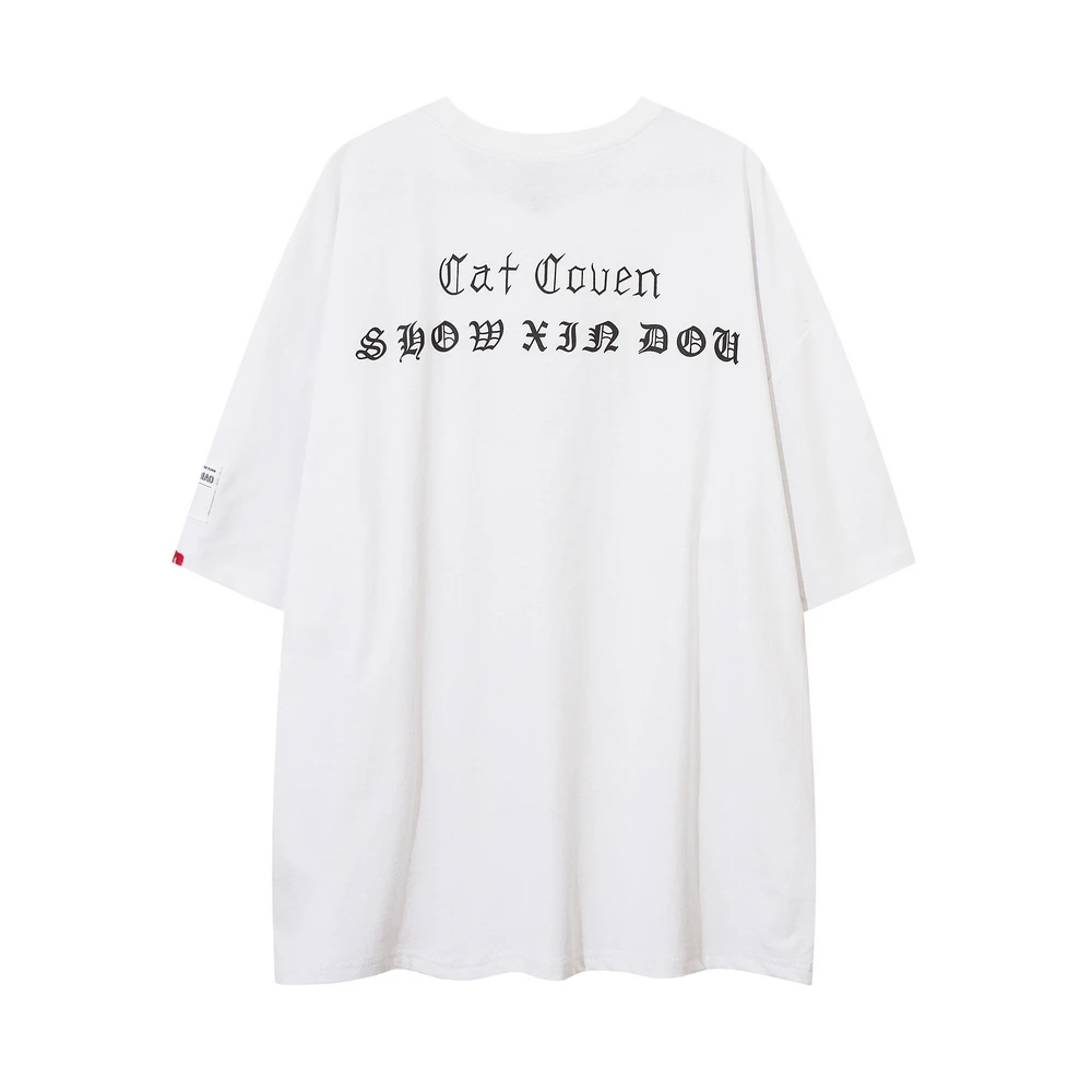 Oversized Gothic Cats Vintage Grunge Y2k Anime T Shirts Men Retro T-shirts Harajuku Streetwear Hip Hop Summer Cotton Tops Tees