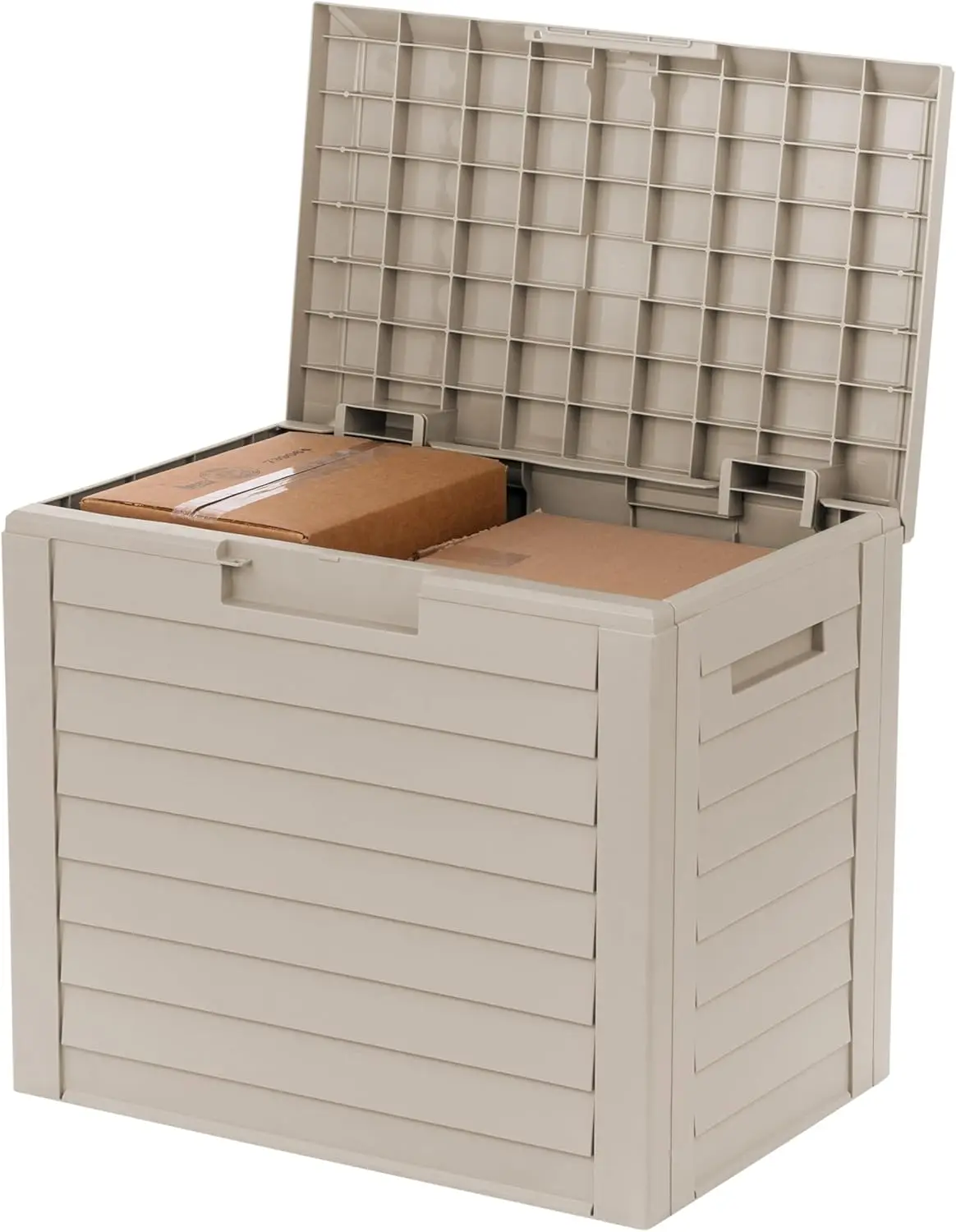 

35-Gallon Outdoor Deck Storage Box, Lockable & Weather-Resistant for Cushions, Tools & Packages - Beige