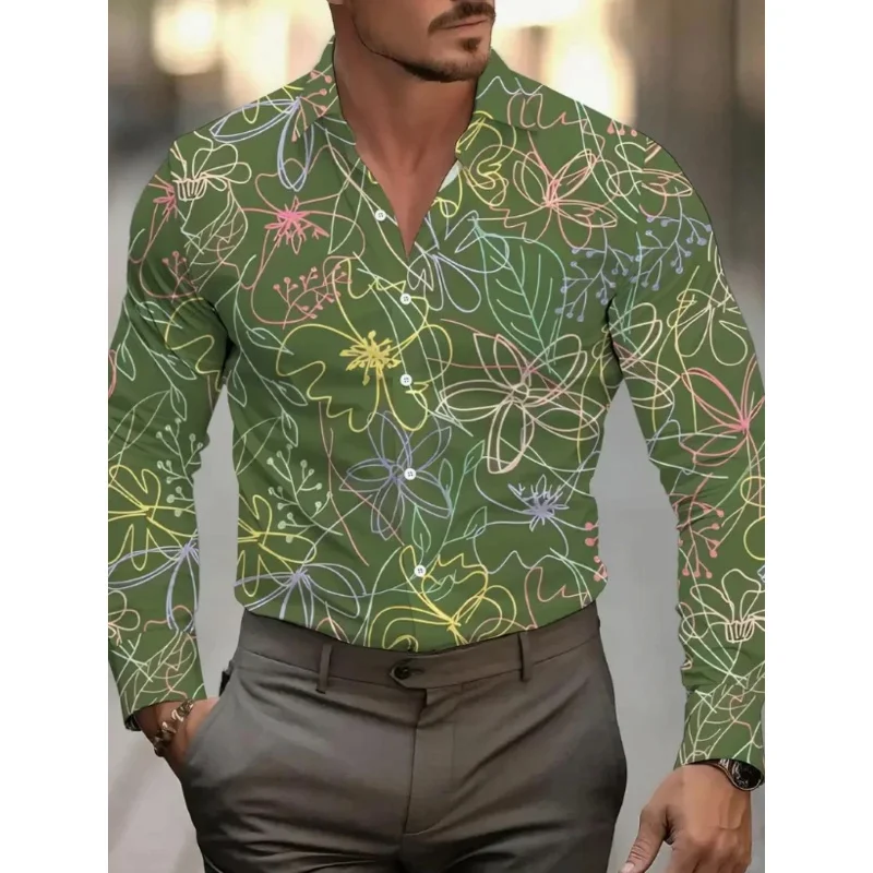 Camicia scozzese a maniche lunghe da uomo con risvolto Abbigliamento da lavoro per feste elasticizzato in quattro direzioni Stampa S-5XL Taglie forti,