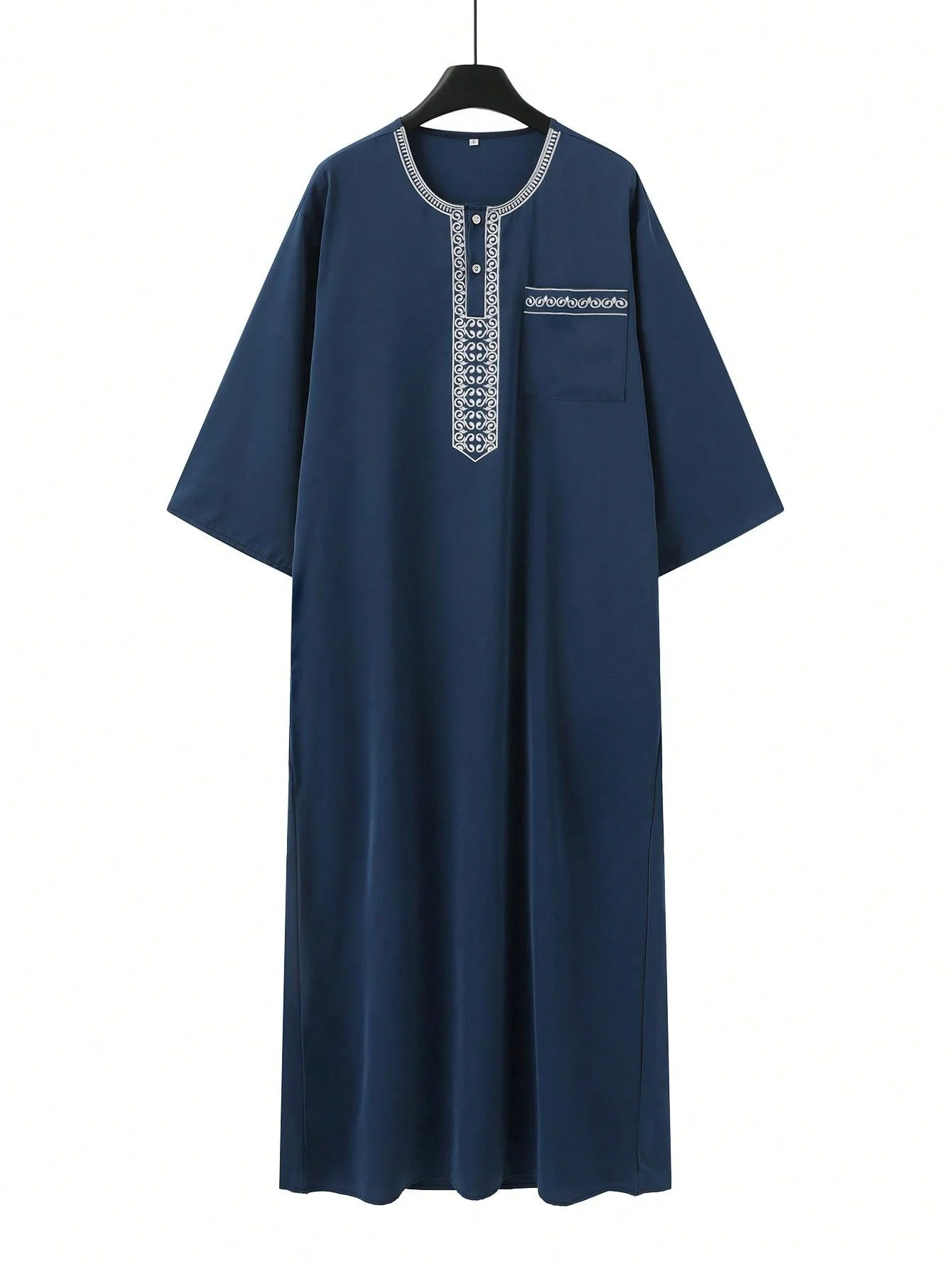 2025 New Men\'s Islamic Kaftan Short Sleeve Embroidered Muslim Clothing Comfortable Modern Ethnic Fashion