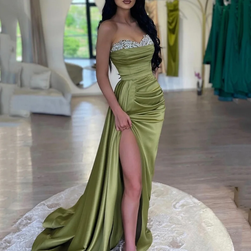 Sexy Prom Dress For Women Sweetheart Neck Mermaid Evening Gowns Floor Length Beading High Split Party Dresses