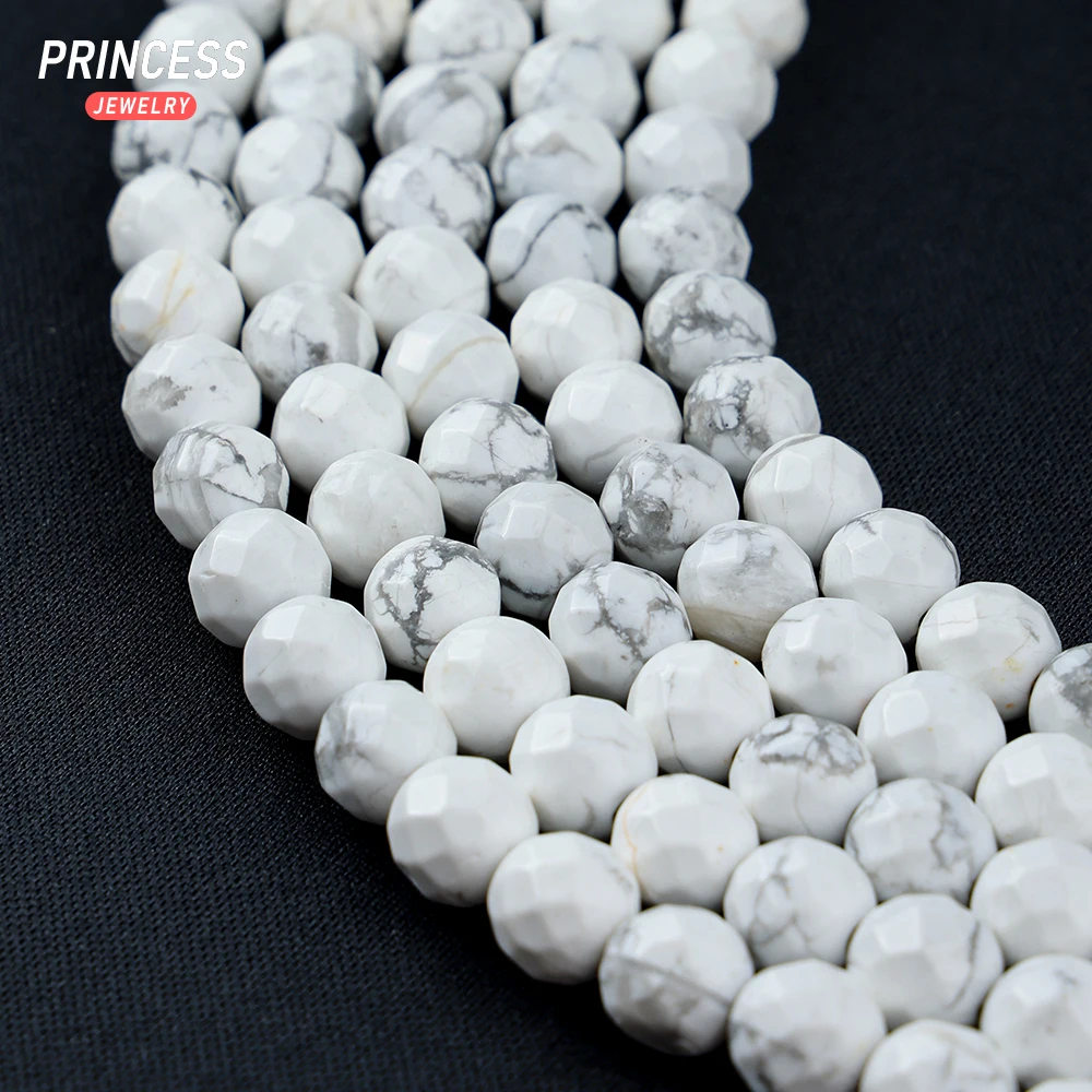 A++ Natural White Howlite Faceted Beads for Jewelry Making DIY Charm Bracelet Necklace Gemstones Accessories 6 8 10 12MM