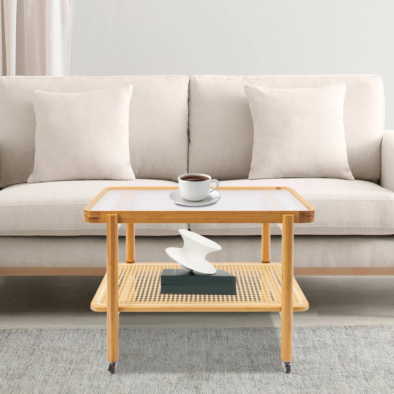 โต๊ะกาแฟมีล้อ โต๊ะกาแฟ 2 ชั้น โซฟา โต๊ะ โต๊ะกาแฟ