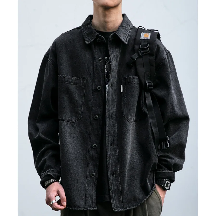 

Retro American Denim irt Men's Heavy Du Waed Vintage Workwear Jaet Loose Fit Autumn Winter Versatile Faionable