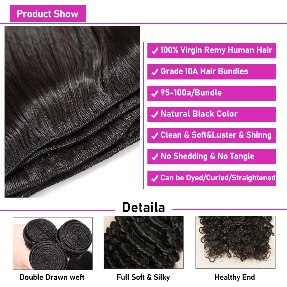 Deep Wave Human Hair Bundles With 13x4 Transparent HD Lace Frontal Brazilian Extensions Weave 3 4 Bundles With Closure for Women