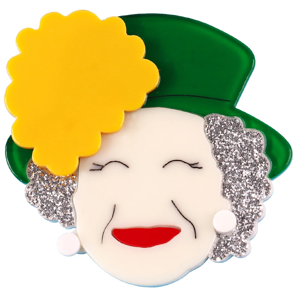 

Cute Queen Elizabeth II Acrylic Brooches for Women's Clothing Big Resin Smile Granny With Hat Figure Lapel Pins Brooch Jewelry