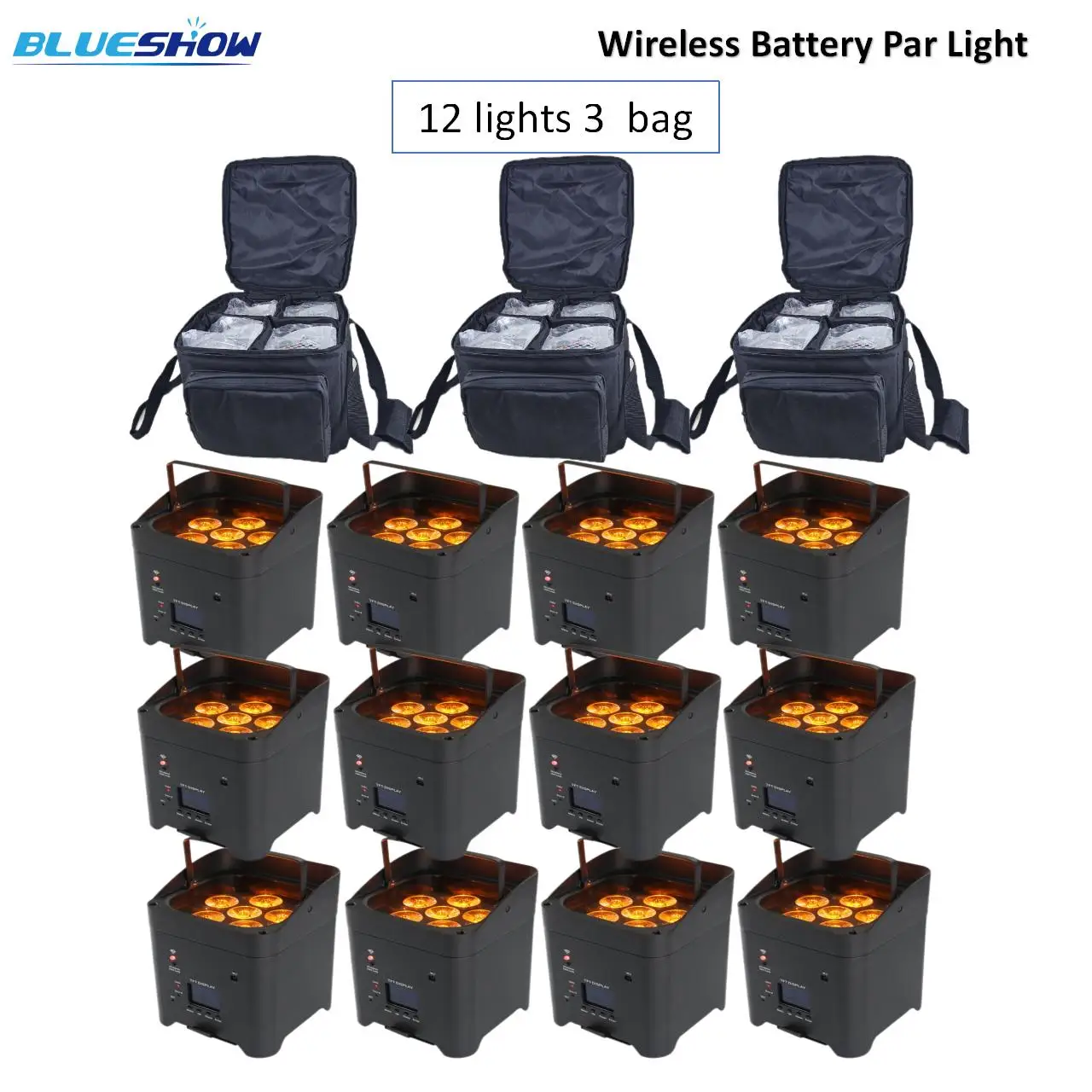 12pcs Wireless Battery Powered Par Light 3 Bag 6x18W RGBWAUV 6IN1 Remote Portable Par LED Stage Effect Light