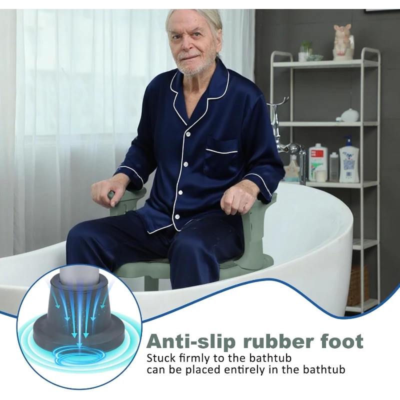 كرسي استحمام مريح لكبار السن والمعاقين، مقعد دش مع ظهر مبطن ومسند للذراعين، ارتفاع 5 مستويات قابل للتعديل