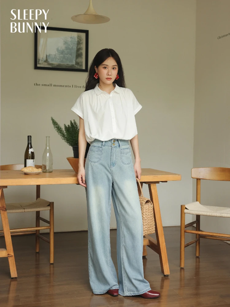 

Women’s White Short Sleeve Blouse Lightweight Pleated Collared Shirt Loose Fit Summer Casual Breathable Button Down Office Top