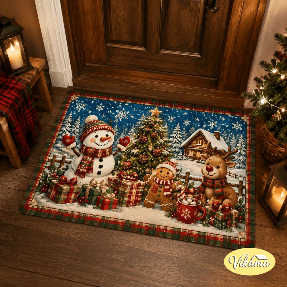 VIKAMA's New Christmas-Themed Entrance Door Mat For Bedrooms And Bathrooms a Practical And Easy-To-Clean Rug For Your Home Decor