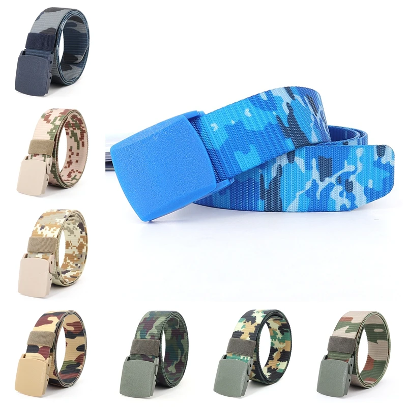 Camouflage Style 38mm Tactical Waist Belt for Men Women Lightweight Weave Fabric Safe Belt Plastic Buckle for Airport Security