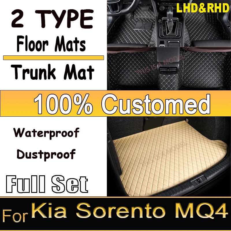 

Автомобильный Ковер, напольный коврик для Kia Sorento MQ4 2021 2022 2023, Водонепроницаемые кожаные кошачьи напольные коврики, автомобильные аксессуары