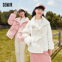 Semir Down Jacket Women Stand Collar Bow Gentle 2022 Winter New Sweet Loose Short Thick Coat