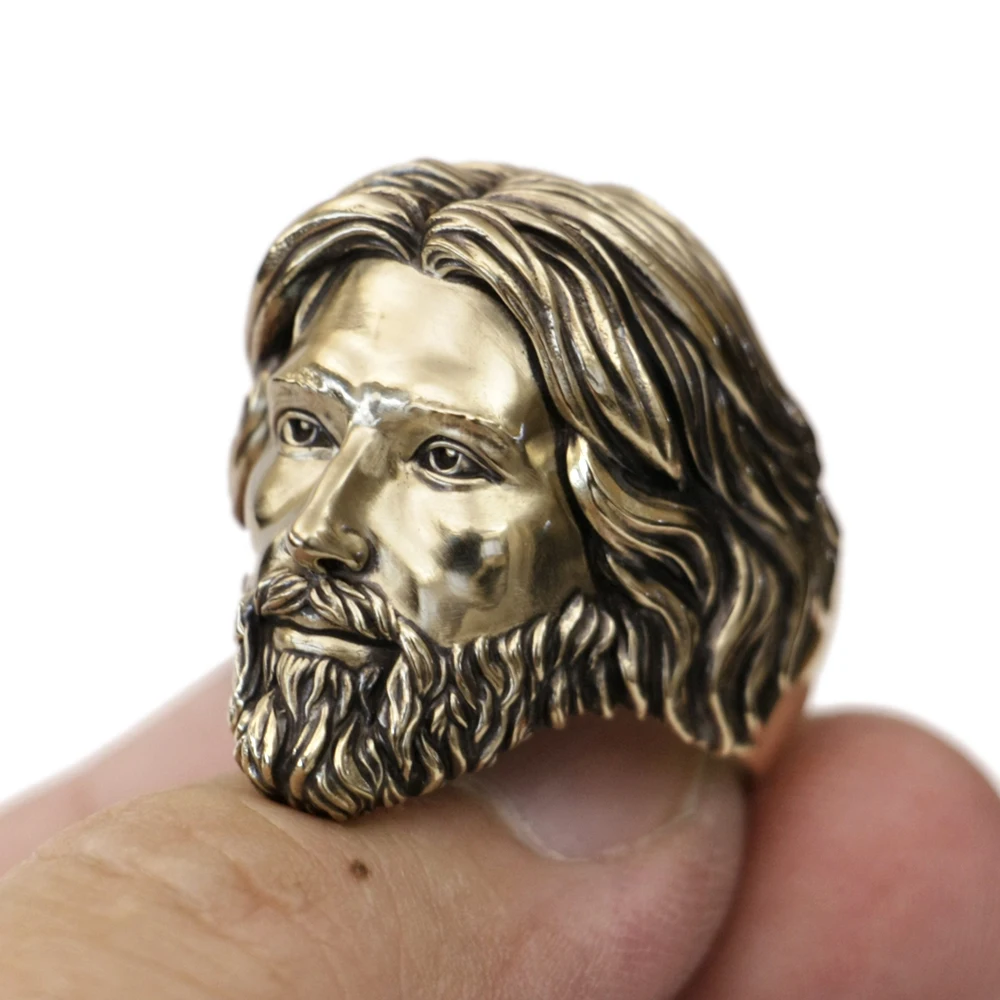 Brass Jesus Christ Ring Details Biker Punk Jewelry BR465 US Size 8~15