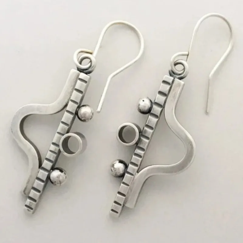 

Vintage Silver Color Metal Carving Geometry Pattern Symmetry Dangle Earrings for Women Jewelry