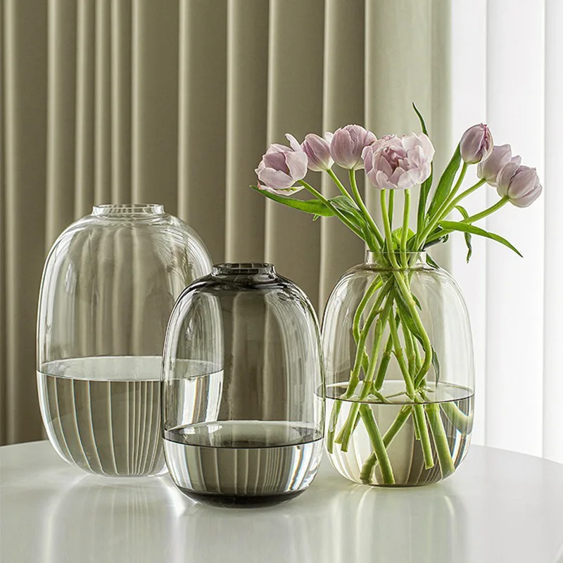 Nordic Minimalist Glass Vase with A Large Belly, High-end Sense, Living Room Flower Arrangement and Decoration Handicrafts