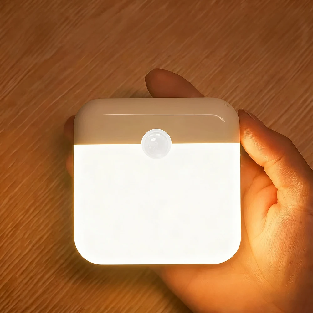 

Светодиодный светильник с датчиком движения, USB-зарядка, квадратная лампа для спальни, кухни, лестницы, прихожей, шкафа, гардероба, подсветка для шкафов