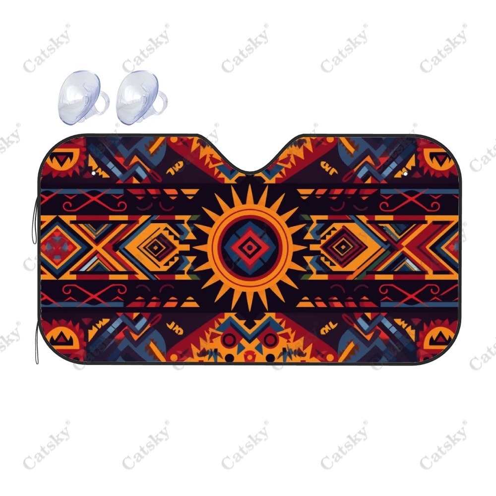 Aztec Tribal Pattern Car Windshield Sunshade, Front Auto Car Windshield Sun Shade Blocks Uv Rays Sun Visor Protector